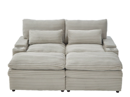 Convertible Loveseat Sofa With Storage, USB Ports, Cup Holders