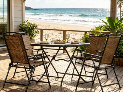 Outdoor Furniture Set, Foldable Patio Dining Set With Table And Chairs - Dark Brown
