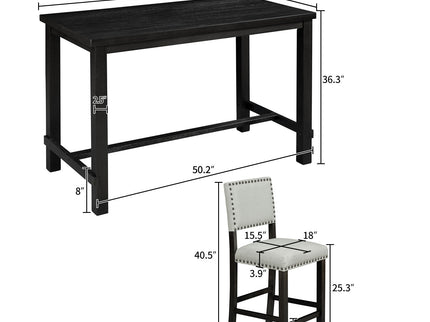 5 Piece Counter Height Dining Set, Classic Elegant Table And 4 Chairs - Espresso / Beige