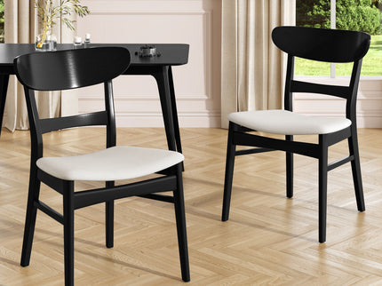 Dining Chairs With Upholstered Seat (Set of 2) - Black / Light Beige