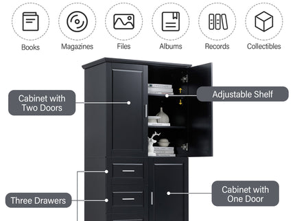 Tall Wide Storage Cabinet With Doors, 3 Drawers