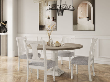 Tannen - Round 5 Piece Dining Table (Set of 5) - White And Gray
