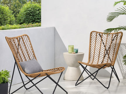 Wicker Chair With Geometric Cross Base, (Set of 2) - Light Brown