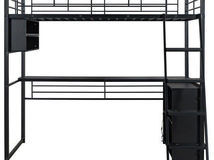 Loft Bed With LED Desk And 4 Storage Shelves