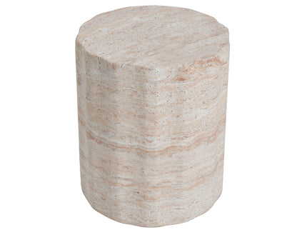 Elegant Indoor / Outdoor Lightweight Concrete Side Table With Travertine - Beige