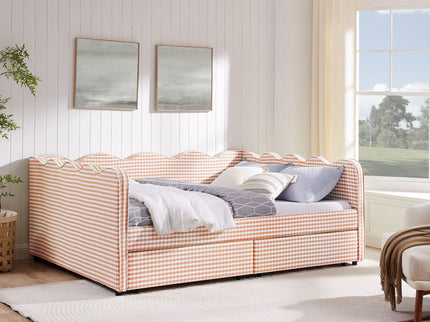 Gingham Daybed & USB Charging Port, Wave Shaped Design