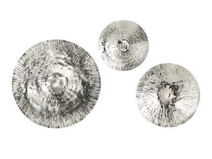 Textured Oversized Disc, Wall Decor For Living Room (Set of 3) - Silver
