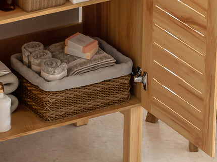 Bathroom Vanity With Ceramic Sink, Freestanding Cabinet - Antique Natural / Brown