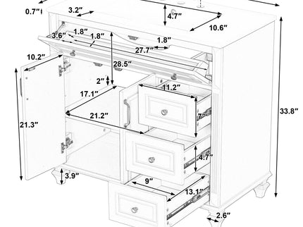 Modern Bathroom Vanity With Sink, 3 Drawers & 2 Doors