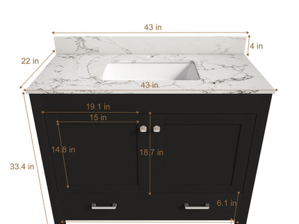 Bathroom Vanity Set, Fluted Cabinet, Soft Close Doors & Drawers, Single Faucet Hole, Sink Included - Black