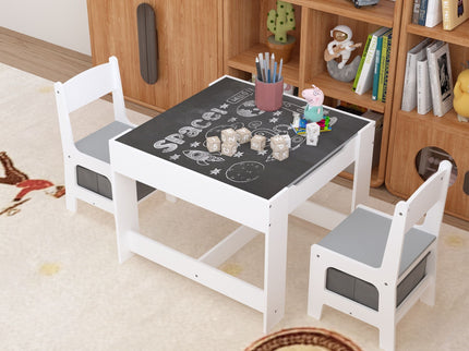 Kids Table And Chair Set, 3 In 1 Activity Table With Storage Drawer For Toddlers Drawing, Reading, Crafts, 2 In 1 Detachable Top - White