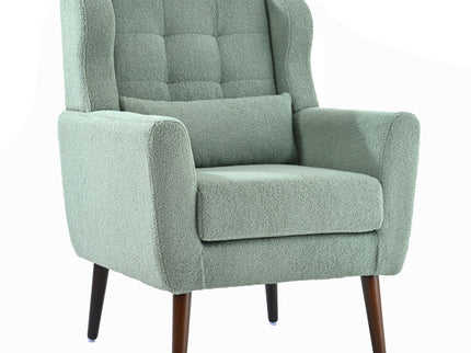 Modern Accent Chair, Teddy Fabric Living Room Chairs Comfy Reading Chair, Mid Century Accent Chair, Lounge Arm Chairs Armchair For Living Room Bedroom - Light Green