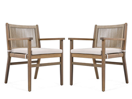 Outdoor Acacia Wood Patio Dining Armchair (Set of 2)