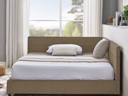 Upholstered Bed Frame With Tufted Backrest And Armrests