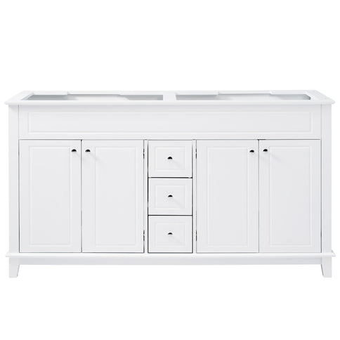 Bathroom Vanity Cabinet Only, 3 Drawers & 4 Doors & Double Layer Shelves - White