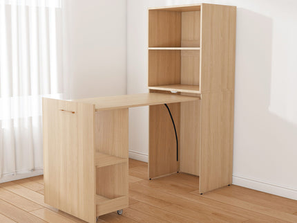 Stretchable Office Desk With Storage Shelves And Mobile Wheels
