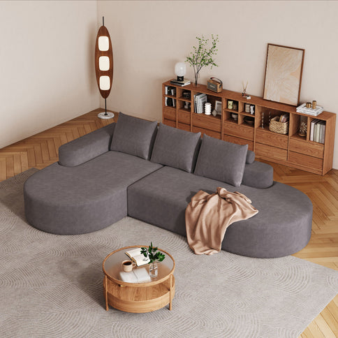 Modern Curved Sofa, L-Shaped Modular Sectional Set With 3 Pillows