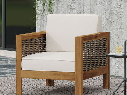 Outdoor Acacia Wood Club Chair With Wicker Accents