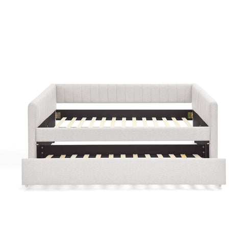 Upholstered Daybed With Trundle With Vertical Stripes