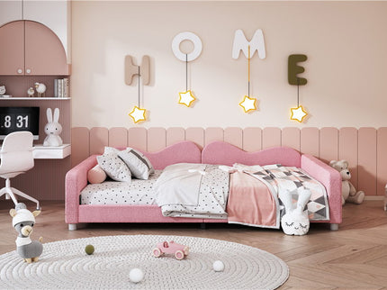 Upholstered Daybed, Sherpa Fabric Sofabed With Cloud-Shaped Backrest