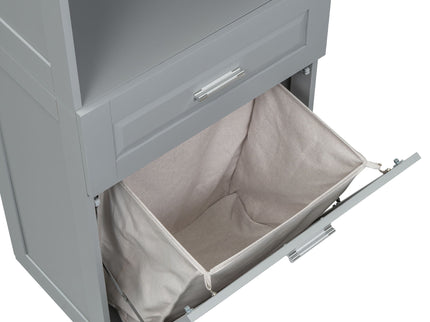 Tall Bathroom Cabinet With Tilt-Out Laundry Basket And Upper Storage