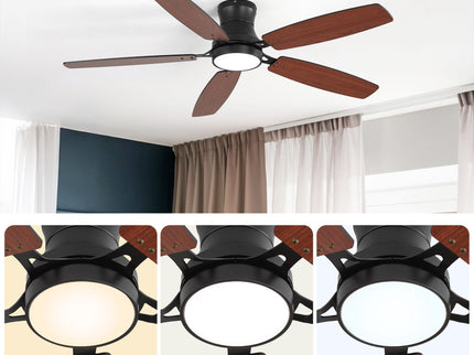 52" Flush Mount Ceiling Fan With Light, DC Motor, Remote Control, Dual Color