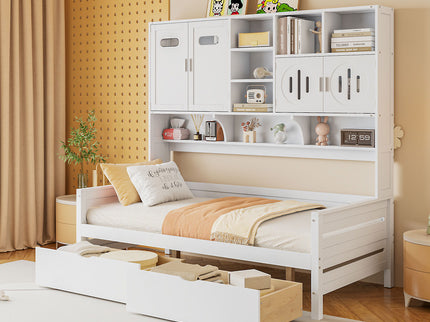 Daybed With All-In-One Cabinet And Shelf