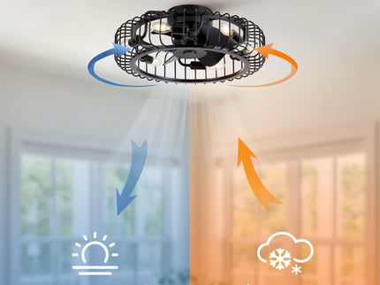 Flush Mount Ceiling Fan With Lights, Low Profile Fandelier With E12 Sockets, Reversible DC Motor, 6 Speeds - Black