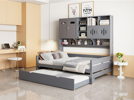 Daybed With All-In-One Cabinet And Shelf