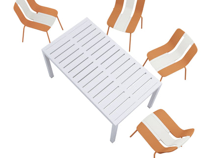 4 Piece Set Of Modern Striped Color- Blocking Single Chairs With Long Table