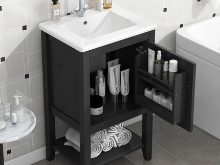 Modern Bathroom Vanity With Sink, Soft-Closing Door And Open Shelf