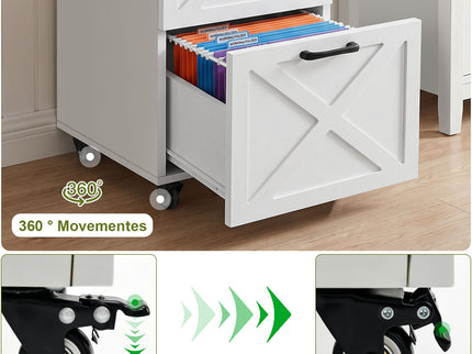 3 Drawer File Cabinet With Wheels, Vertical Rolling Storage For Letter / A4, Printer Stand & Mobile Organizer For Home Office - White