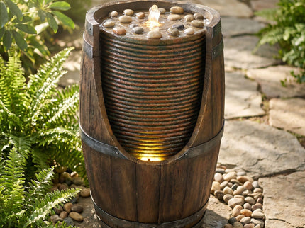 Rustic Barrel Water Fountain With LED Light