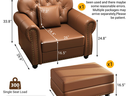 Upholstered Sofa With Nailhead Trim, Rolled Armrests With Ottoman