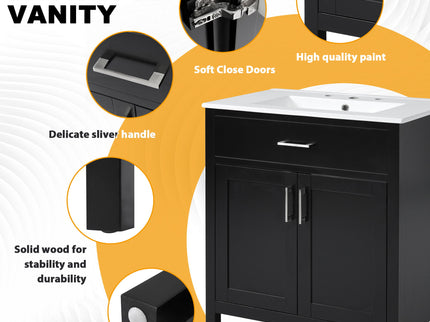 Bathroom Vanity With Sink And Ample Storage, Rectangular Undermount Sink - Black