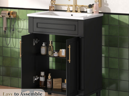 Bathroom Vanity With Integrated Sink, 2 Door Cabinet, Single Sink For Small To Medium Bathrooms