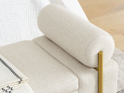 Elegant Upholstered Storage Bench With Cylindrical Arms And Iron Legs,