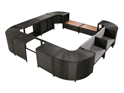 Spa Surround Spa Frame Quadrilateral Outdoor Rattan Sectional Sofa Set With Mini Sofa, Wooden Seats And Storage Spaces