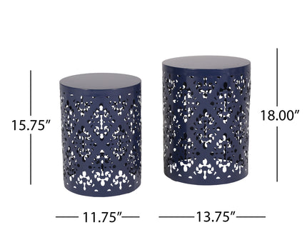 Modern Iron Cut Design End Table (Set of 2) - Navy Blue