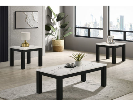 Modern 3 Piece Living Room Table Set With Faux Marble Top Wooden - Black / White