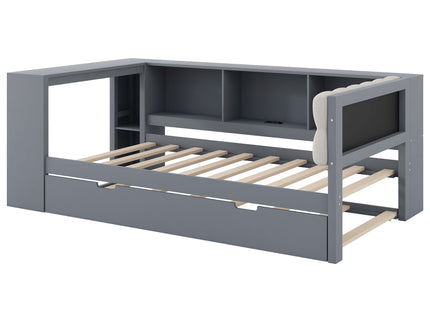 Upholstered Headboard Platform Bed With Storage Shelves, Trundle, Charging Station