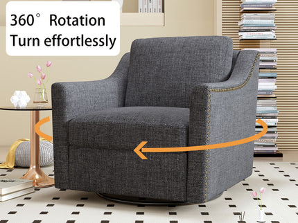 360 Degree Swivel Armchair, Skin Friendly Fabric, Ergonomic Design, Brass Nail Decorative Armchair