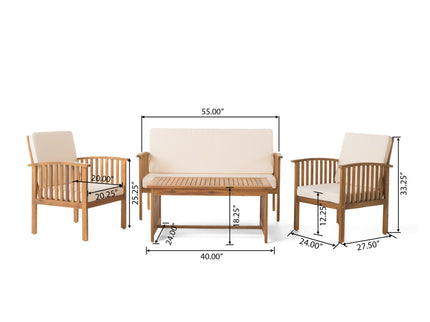 4 Piece Set Outdoor Chat Set With Water Resistant Cushions