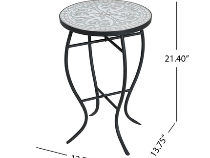 Outdoor Round Side Table With Mosaic Style Top And Curved Iron Legs