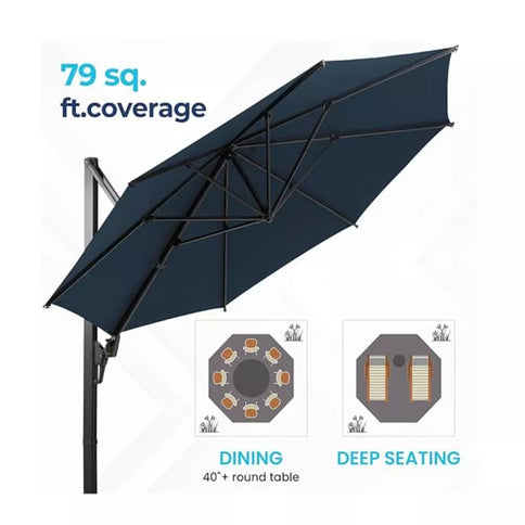 Round Cantilever Patio Umbrella With 360 Rotation & Infinite Tilt Adjustment