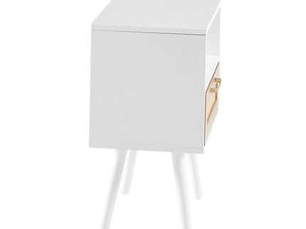 15.75" Rattan End Table With Drawer And Solid Wood Legs, Modern Nightstand, Side Table For Living Room, Bedroom