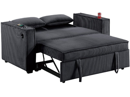 Modern Style Convertible Sofa With Pull-Out Bed, USB Ports & Cup Holders