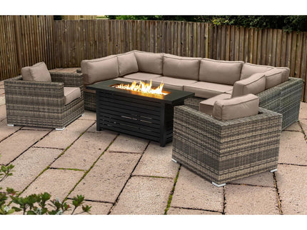9 Piece Outdoor Sectional Set With Fire Pit Table And Cushions - Beige