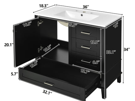 Bathroom Vanity, Modern Bathroom Cabinet With Sink Combo Set, Bathroom Storage Cabinet With A Soft Closing Door And 3 Drawers, Solid Wood Frame