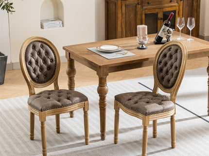French Style Solid Wood Frame Antique Painting, Hand-Pulled Buckle Decoration Artificial Dining Chair With Nailhead Trim, Wood Legs